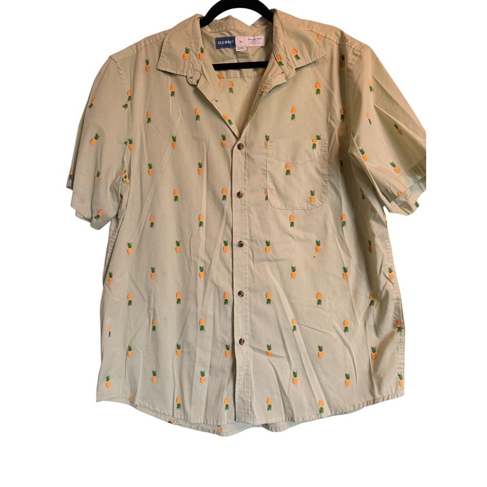 Coastal Casual Vacation Old Navy Mens XL Pineapple Shirt Regular Fit Sage Green - Picture 2 of 7